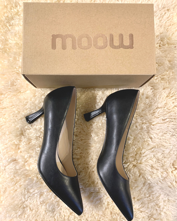 Audrey Black Mid Heel Court Shoes